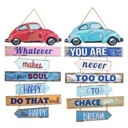 ORIGEN Home Decor - Adorno pared happy Pack 2 Unidades Adorno Pared | Placas De Madera Azul - 60x0x35 cm