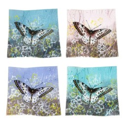 ORIGEN Home Decor - Plato Mariposa Cuadrado Pack 4 Unidades Decoracion | Bandejas Multicolor - 4x25x25 cm