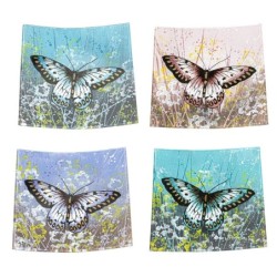 ORIGEN Home Decor - Plato Mariposa Cuadrado Pack 4 Unidades Decoracion | Bandejas Multicolor - 3x19x19 cm