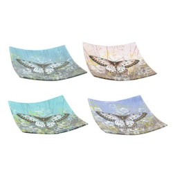 ORIGEN Home Decor - Plato Mariposa Cuadrado Pack 4 Unidades Decoracion | Bandejas Multicolor - 3x19x19 cm