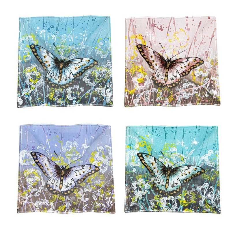 ORIGEN Home Decor - Plato Mariposa Cuadrado Pack 4 Unidades Decoracion | Bandejas Multicolor - 2x15x15 cm