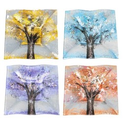 ORIGEN Home Decor - Plato árbol abstracto Pack 4 Unidades Decoracion | Bandejas Multicolor - 2x15x15 cm