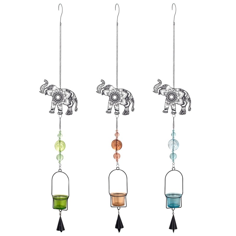 ORIGEN Home Decor - Colgante elefante Pack 3 Unidades Decoracion | Colgantes Metal Negro - 85x6x14 cm