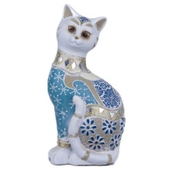 By SIGRIS Figura Gato Azul de Resina 29X10X15cm Figura de Gato Decoración Hogar Figuras De Resina Para Jardin