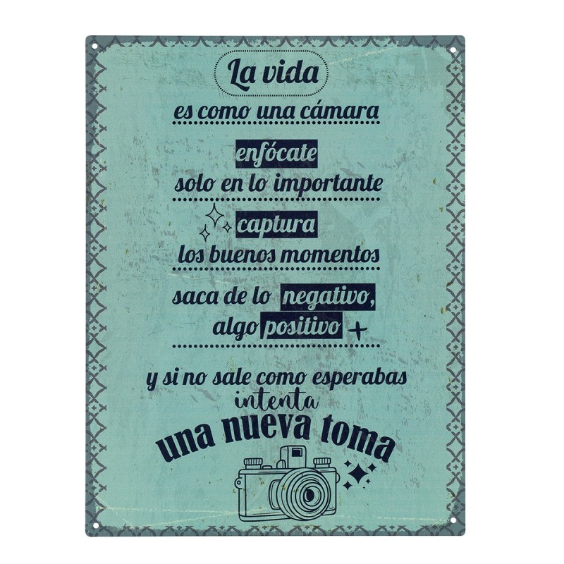 ORIGEN Home Decor - Adorno Pared Frases Vida  Adorno Pared | Placas Metal Azul - 33x0x25 cm