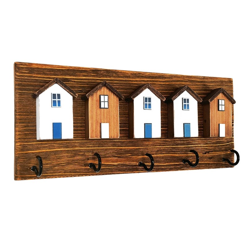 ORIGEN Home Decor - Percha casas 5 pomos  Adorno Pared | Percheros Marrón - 17x5x40 cm