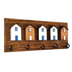 ORIGEN Home Decor - Percha casas 5 pomos  Adorno Pared | Percheros Marrón - 17x5x40 cm