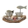 ORIGEN Home Decor - Barca portavelas con peces  Figuras | Marinero Gris - 12x7x18 cm