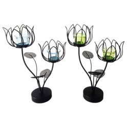 ORIGEN Home Decor - Portavelas 2 flores Pack 2 Unidades Decoracion | Jarrones Y Portavelas Negro - 35x15x25 cm