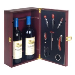 ORIGEN Home Decor Caja vino para dos botellas Abrebotellas | Marrón - 12x36x21cm