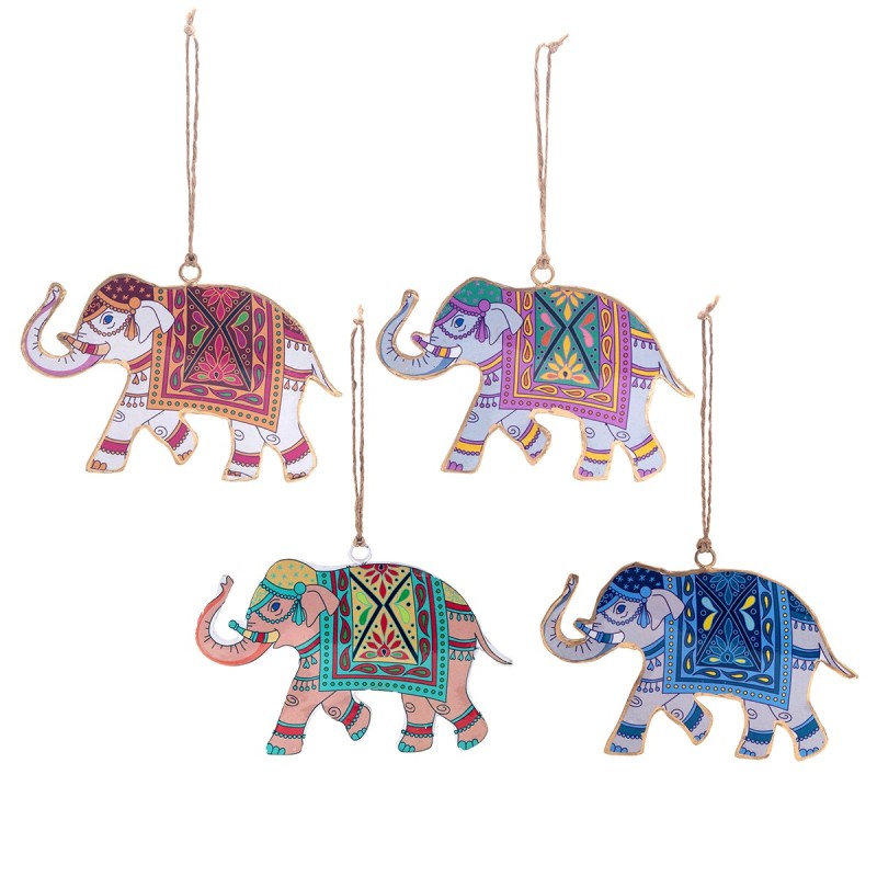 ORIGEN Home Decor Colgante elefante 4 U Colgantes | Colgante Multicolor - 9x14x1cm