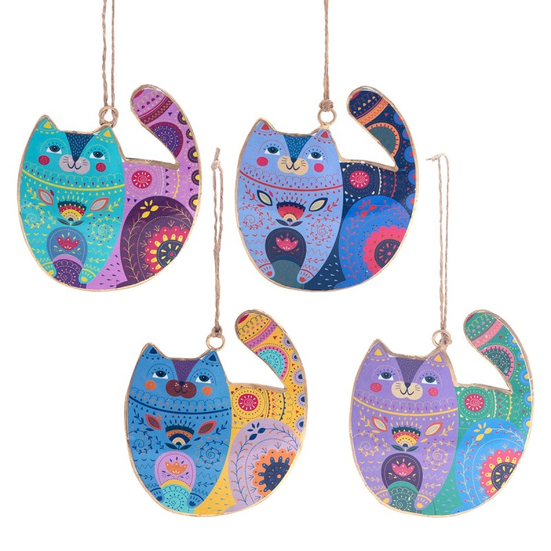 ORIGEN Home Decor Colgante gato surtido 4 U Colgantes | Colgante Multicolor - 11x9x1cm