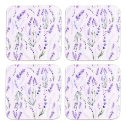 ORIGEN Home Decor posavasos lavanda 4 U Posavasos | Blanco Cuadrado - 1x10x10cm