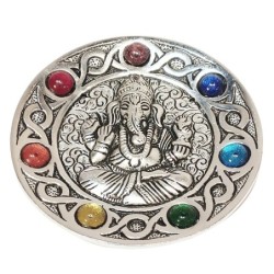 ORIGEN Home Decor Plato chakra ganesh Complementos Natura | Plato Plateado Redondo - 1x11x11cm