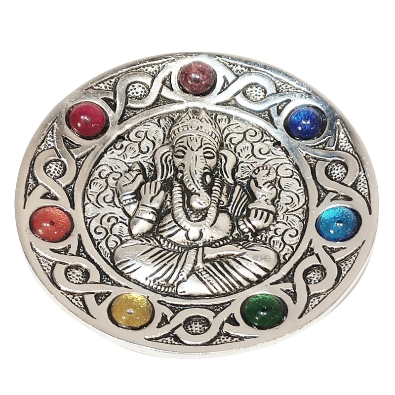 ORIGEN Home Decor Plato chakra ganesh Complementos Natura | Plato Plateado Redondo - 1x11x11cm