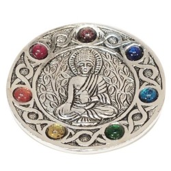 ORIGEN Home Decor Plato chakra buddha Complementos Natura | Plato Plateado Redondo - 1x11x11cm