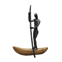 ORIGEN Home Decor Figura hombre remando barca Varios | Figura de Persona Marrón - 37x28x9cm