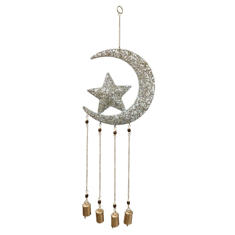 ORIGEN Home Decor Adorno Movil Luna y Estrella Colgantes Metal | Colgante de metal Plateado - 32x10x2cm