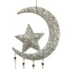 ORIGEN Home Decor Adorno Movil Luna y Estrella Colgantes Metal | Colgante de metal Plateado - 32x10x2cm