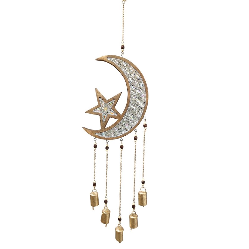 ORIGEN Home Decor Adorno Movil Luna Colgantes Metal | Colgante de metal Plateado - 32x9x2cm