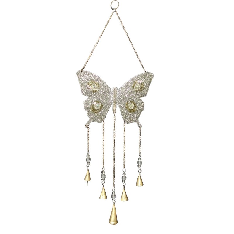 ORIGEN Home Decor Adorno Movil Mariposa Colgantes Metal | Colgante de metal Plateado - 32x9x2cm