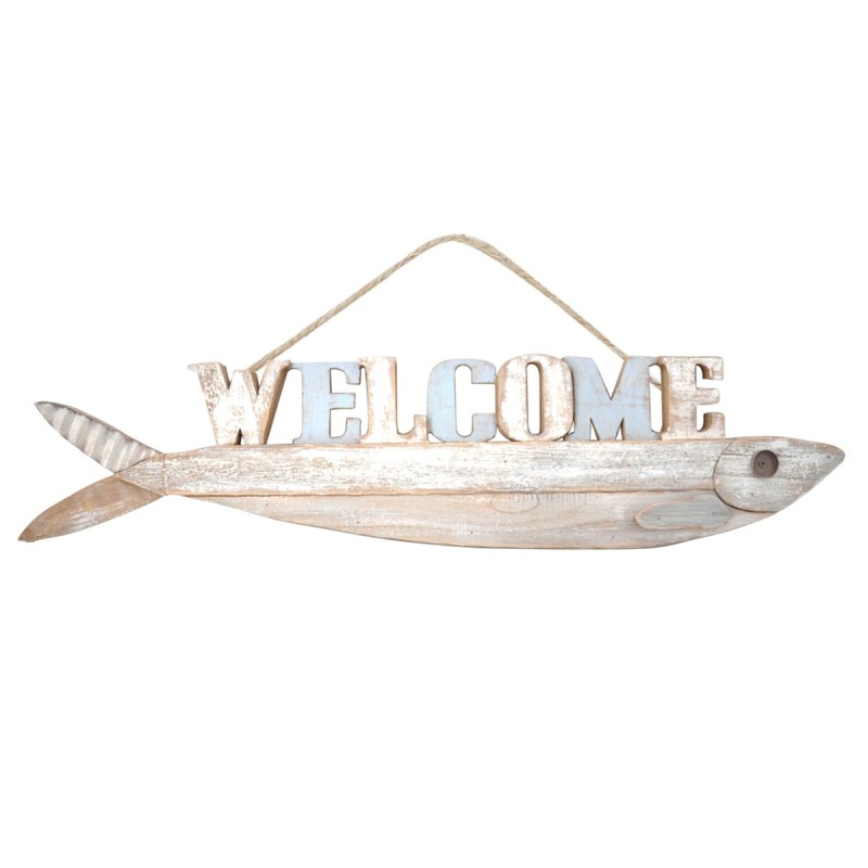 ORIGEN Home Decor - Adorno pared pez welcome  Adorno Pared | Placas De Madera Marrón - 18x3x81 cm