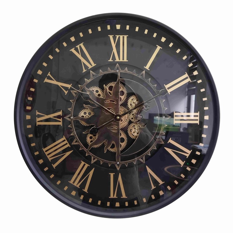 ORIGEN Home Decor Reloj de pared de engranaje Relojes | Reloj Negro Redondo - 60x60x8cm