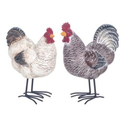 ORIGEN Home Decor Figura Gallina 2 U Animales | Figura de Gallina Gris - 19x14x8cm