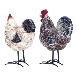 ORIGEN Home Decor Figura Gallina 2 U Animales | Figura de Gallina Gris - 19x14x8cm