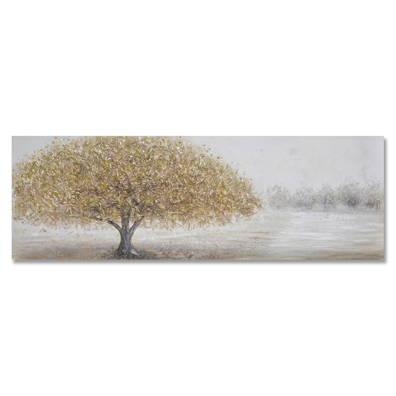 ORIGEN Home Decor Cuadro Árbol Cuadros | Cuadro Dorado Rectangular - 50x150x3cm