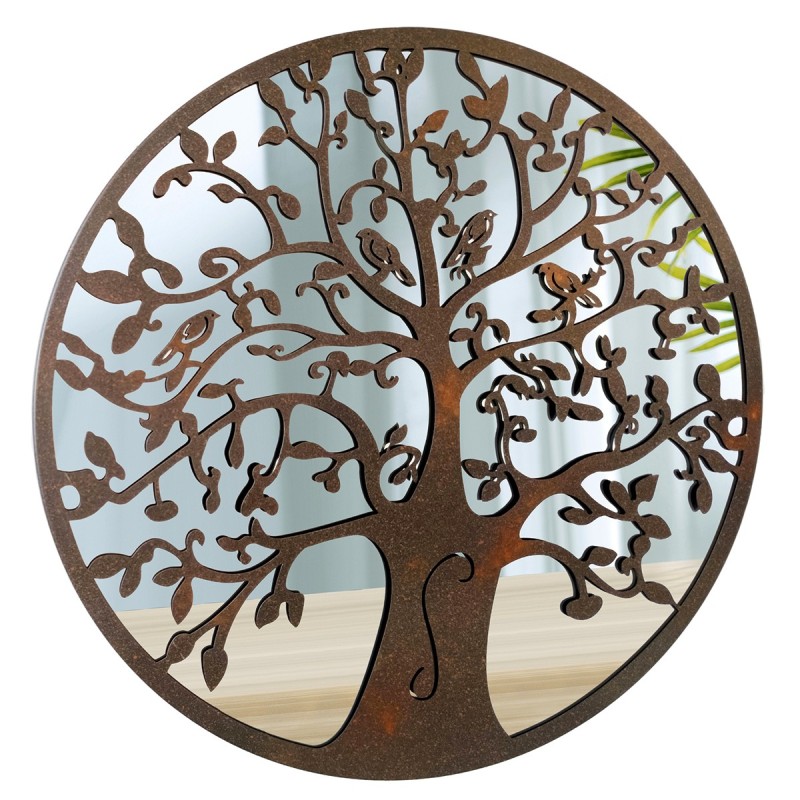 ORIGEN Home Decor Adorno Árbol Vida espejo Apliques Metal | Aplique Metal Marrón Redondo - 60x60x2cm