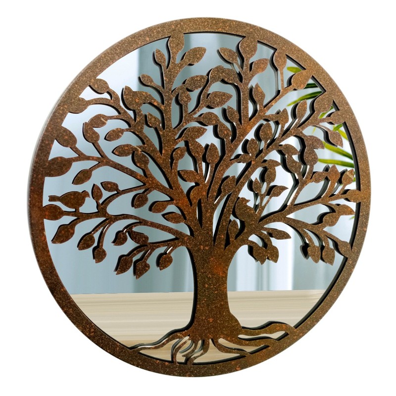 ORIGEN Home Decor Adorno Árbol Vida espejo Apliques Metal | Aplique Metal Marrón Redondo - 30x30x2cm