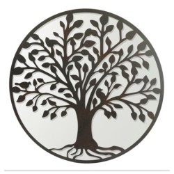 ORIGEN Home Decor Adorno Árbol Vida espejo Apliques Metal | Aplique Metal Marrón Redondo - 30x30x2cm