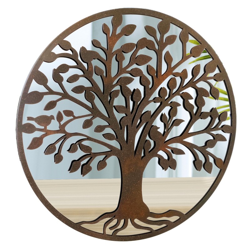 ORIGEN Home Decor Adorno Árbol Vida espejo Apliques Metal | Aplique Metal Marrón Redondo - 50x50x2cm