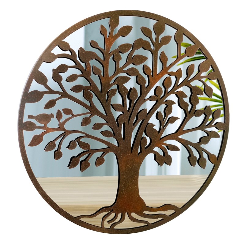 ORIGEN Home Decor Adorno Árbol Vida espejo Apliques Metal | Aplique Metal Marrón Redondo - 60x60x2cm