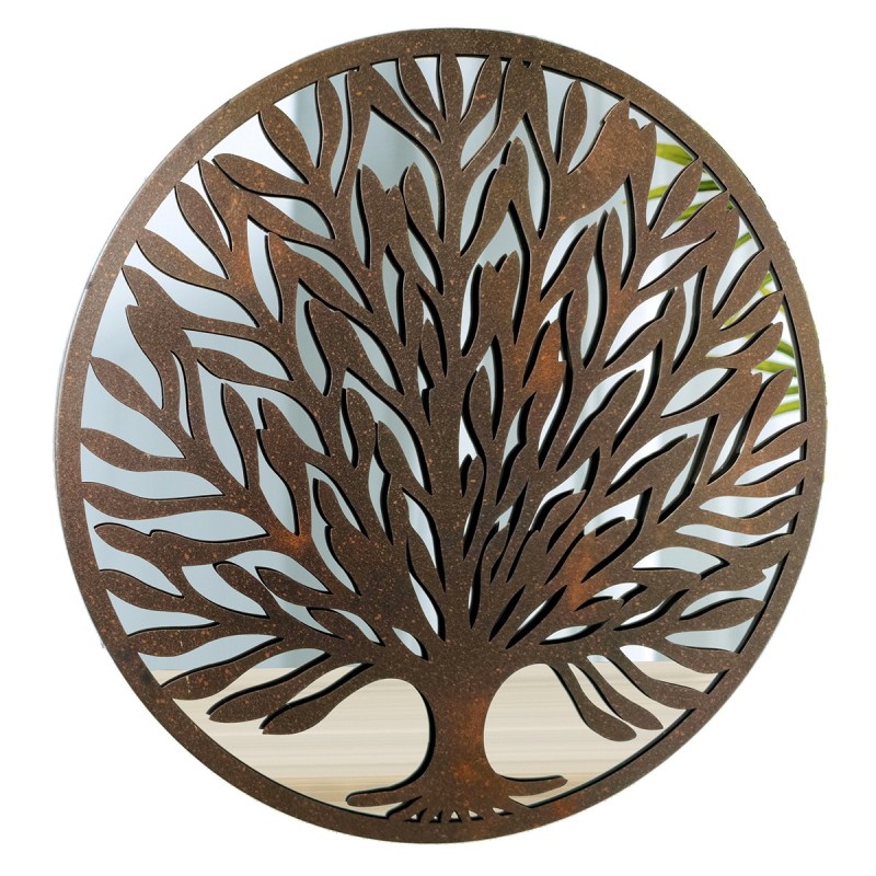 ORIGEN Home Decor Adorno Árbol Vida espejo Apliques Metal | Aplique Metal Marrón Redondo - 50x50x2cm