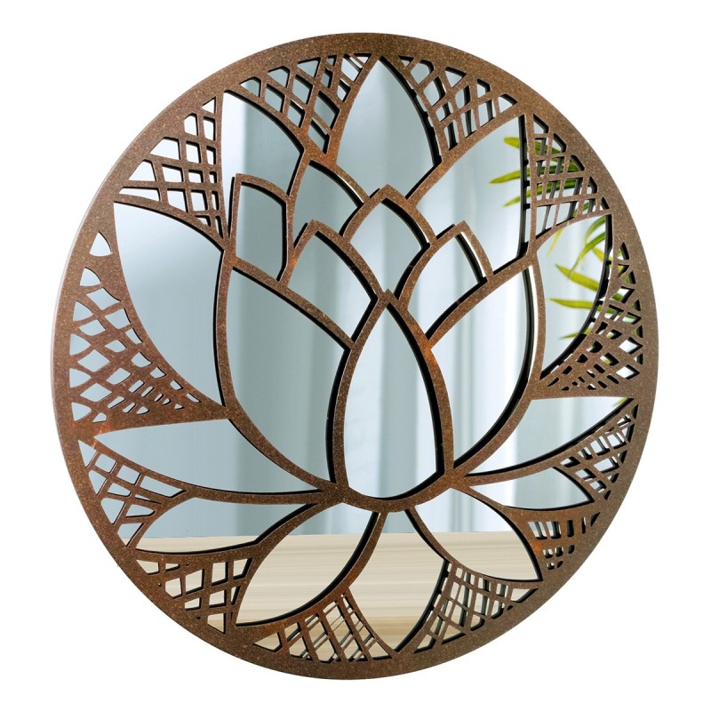 ORIGEN Home Decor Flor espejo Apliques Metal | Aplique Metal Marrón Redondo - 30x30x2cm