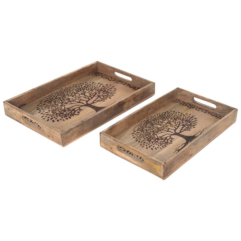 ORIGEN Home Decor bandejas arbol de vida 2 U Bandejas | Bandeja de Decoración Marrón - 5x43x28cm