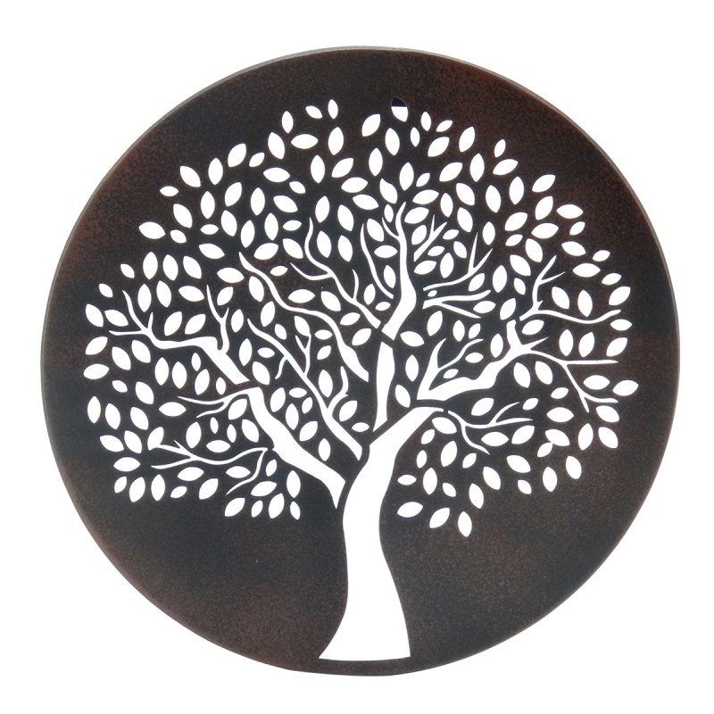 ORIGEN Home Decor Adorno Árbol de la vida Apliques Metal | Aplique Metal Gris Redondo - 30x30x1cm