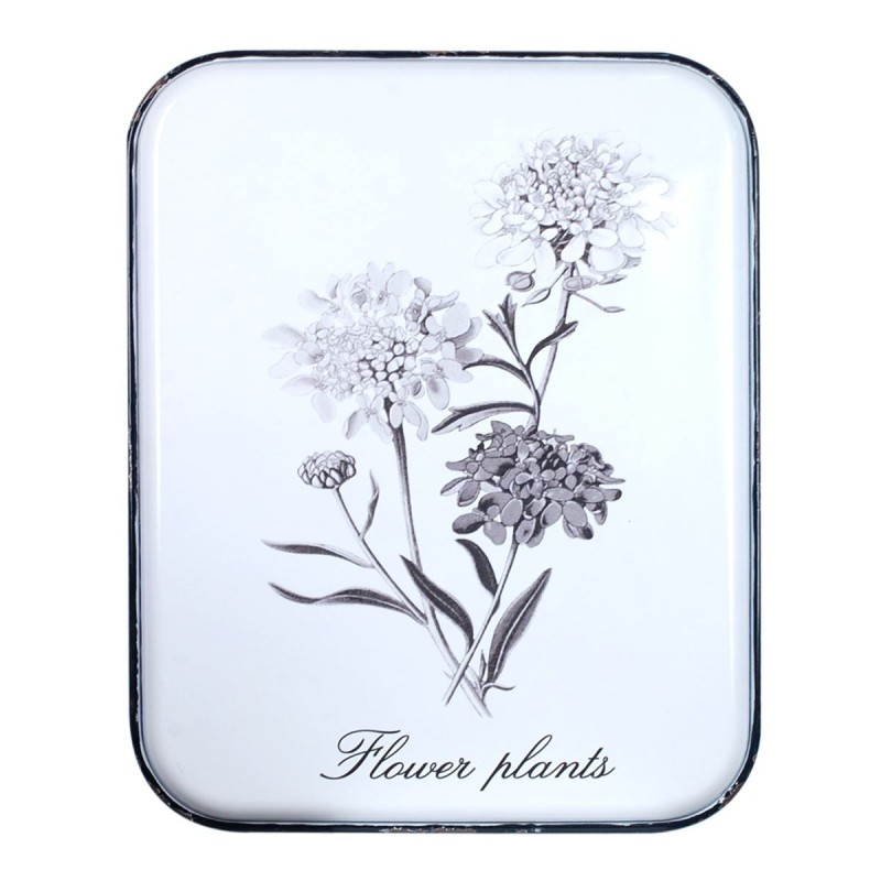 ORIGEN Home Decor Adorno Pared Flores Placas Metal | Placa de Metal Blanco Rectangular - 53x43x2cm