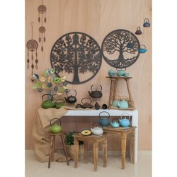 ORIGEN Home Decor Set mesas arbol vida 3 U Mueble Auxiliar | Mesa auxiliar Marrón Rectangular - 55x56x35cm