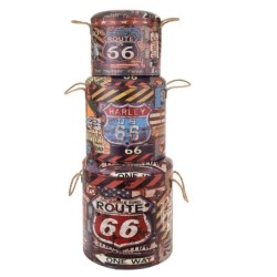 ORIGEN Home Decor - Baúles Route 66 Pack 3 Unidades Muebles | Baules Marrón - 43x40x40 cm