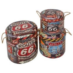 ORIGEN Home Decor - Baúles Route 66 Pack 3 Unidades Muebles | Baules Marrón - 43x40x40 cm