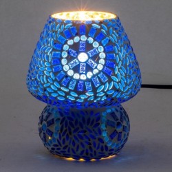 ORIGEN Home Decor Lampara Mosaico Sobremesa Azul - 18x14x2cm Exótica Lámpara de Cristal para Decoración del Hogar