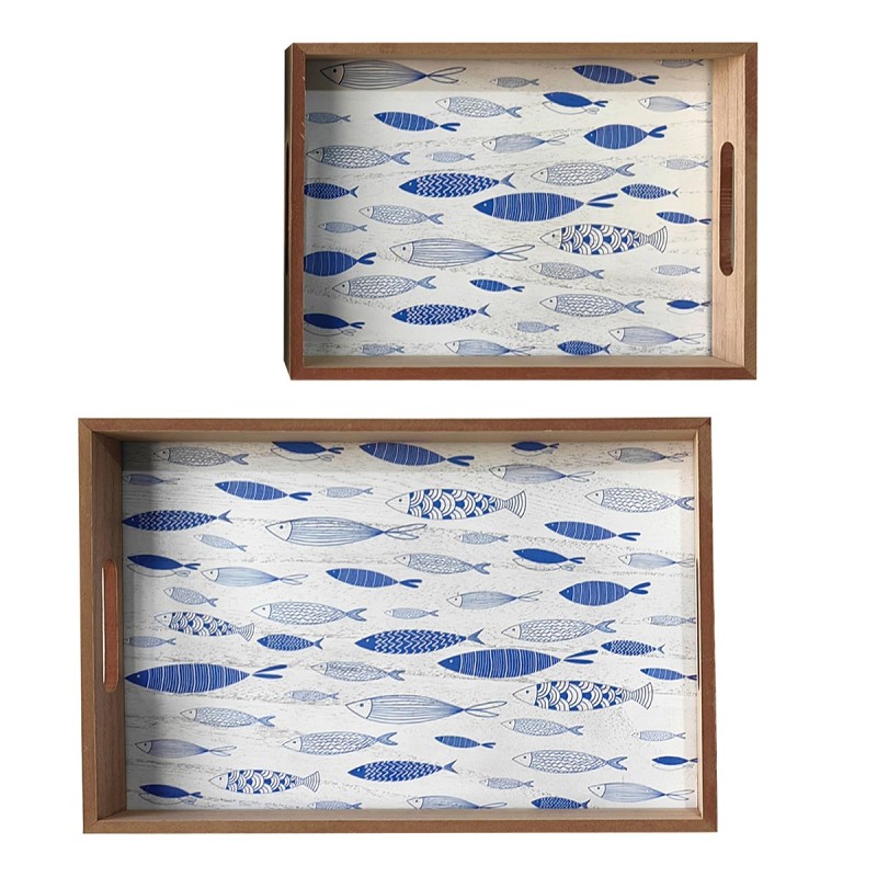 ORIGEN Home Decor Bandejas 2U Cajas Y Bandejas | Bandeja de Vajilla Azul Rectangular - 5x42x30cm