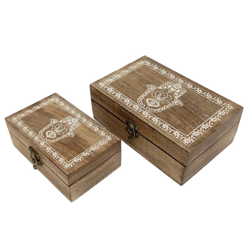 ORIGEN Home Decor Cajas Madera 2U Cajas Y Joyeros | Caja Gris Rectangular - 8x21x13cm