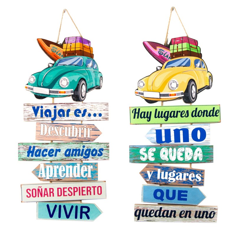 ORIGEN Home Decor Letreros Coche 2U Placas De Madera Azul 61x30x1cm - Decoración Madera Pared