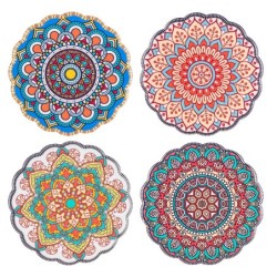 ORIGEN Home Decor Posavasos Mandala 4U - Set de 4 Posavasos de Cerámica Gris Redondos