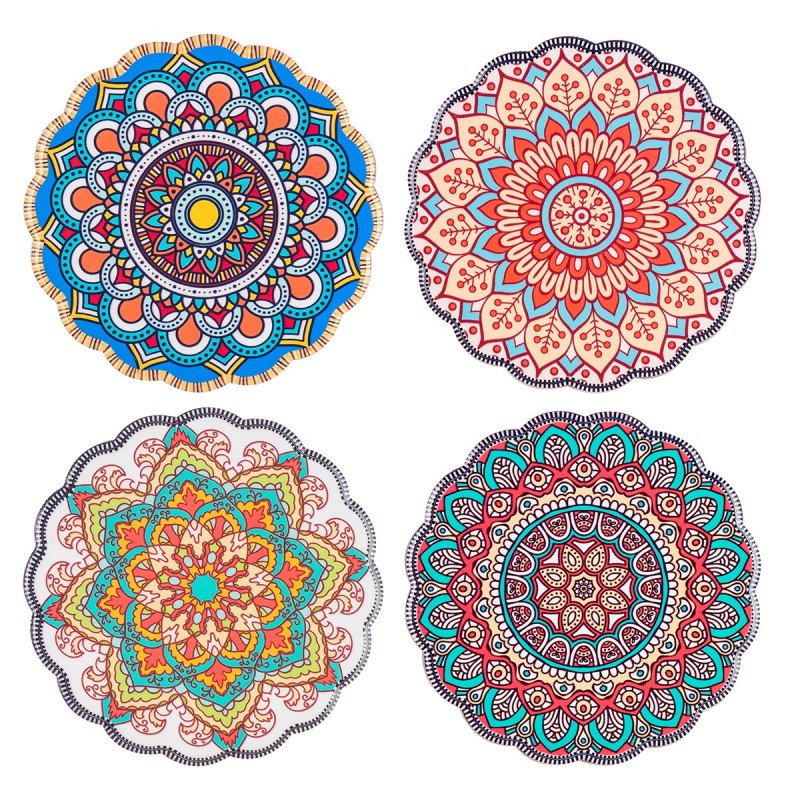 ORIGEN Home Decor Posavasos Mandala 4U - Set de 4 Posavasos de Cerámica Gris Redondos