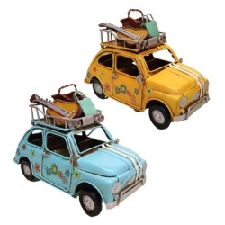 ORIGEN Home Decor Coche 2U Vehiculos Vintage Amarillo - Figura Decorativa de Metal 11x15x8cm